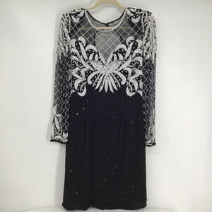 Laurence Kazar Vintage Beaded Sequins 100% Silk Cocktail Evening Dress Size L
